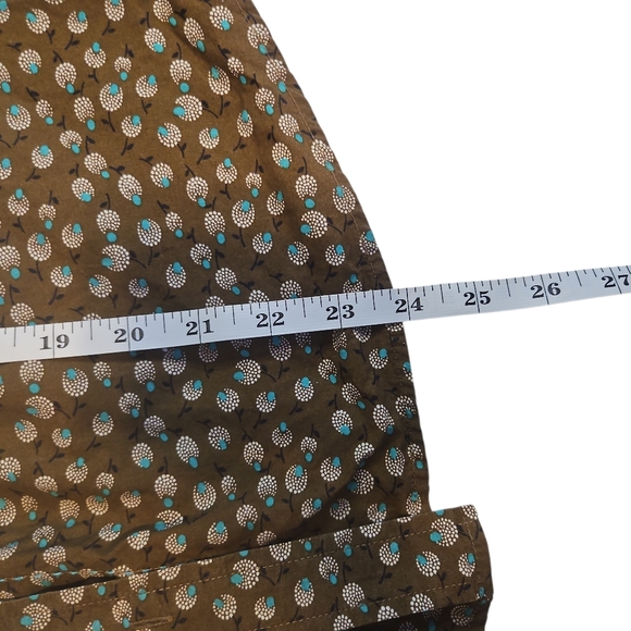 Boden Brown Teal Print Button Front Blouse Size 10P - Picture 5 of 6